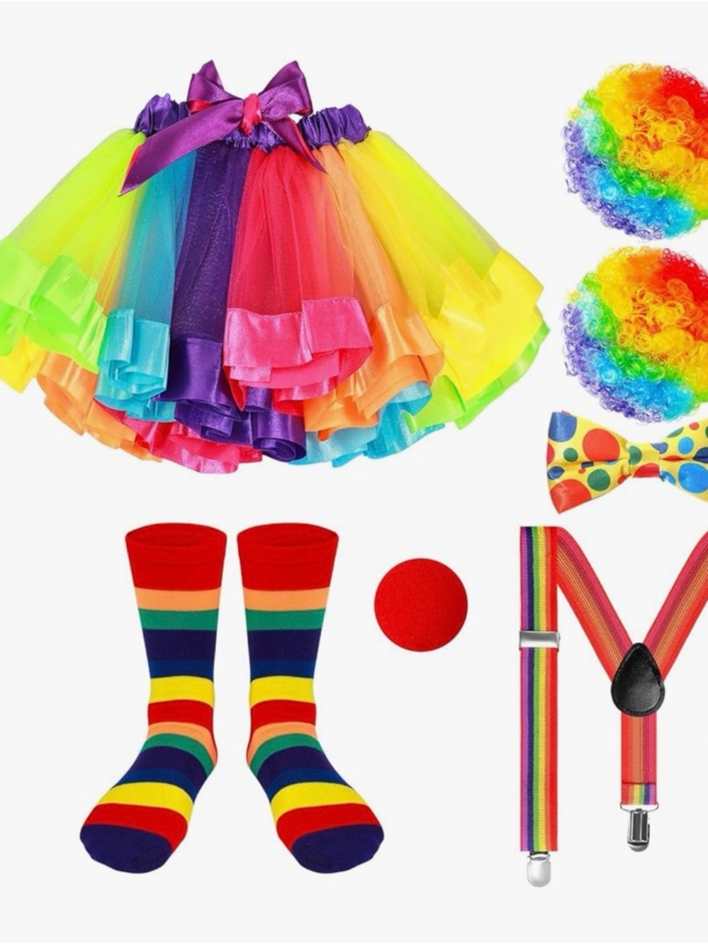 Rainbow Clown Tutu Costume Set - Med Colorful Multi Rainbow